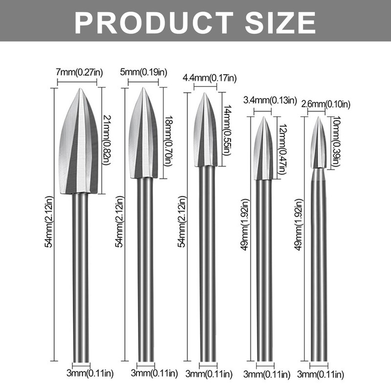 SIGANDG Engraving Drill Wood Carving Tool 5 Pieces HSS Engraving