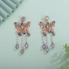 Kercisbeauty Rhinestones Pink Butterfly Earrings with Crystal Fringe Tassels Earrings