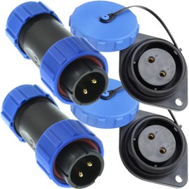Xiatiaosann SP21 2Pin Panel Mount 21mm Connector, Waterproof IP68 Circular Cable 12V 30A Connector Plug Socket for BLUETTI DC Output (4 Pack, Plug Male & Socket Female)
