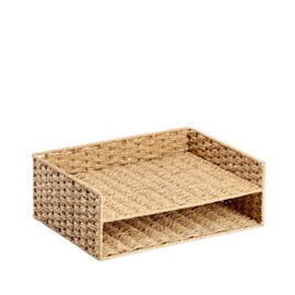 Zeller Present Mesh Desk Tray, Rectangular, Off-White, 100% Paper, DIN A4, 2 Compartments, 32 x 24 x 11.5 cm, 380 g, Braided Letter Tray, Tiered Skirt, Rustic, Textured, Document, Office