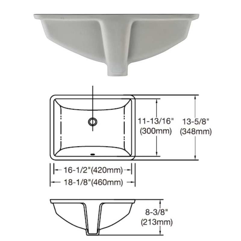 MEJE #202H -18 Inch Vessel Sink Rectangle Undermount Bathroom Sink