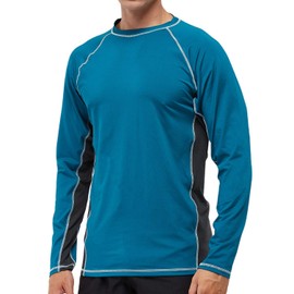 Arcweg Rashguard Men Long Sleeves Diving UV Protection UPF 50+ Elastic Rash Vest Loose Fit Top Swimming Quick Drying Surfing Pool T-Shirt Sports Top Rashie M (EU) New Blue and Grey