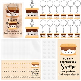 Kigley 60 Sets Inspirational Marshmallow Keychain Bulk Cute Smore with Card for Employee Coworkers Teacher Gifts