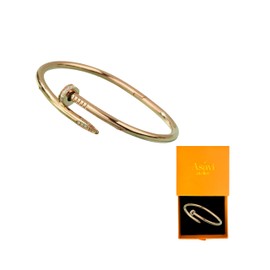 Asavi Atelier 18K Gold Plated Nail Bracelet with Crystal Oval Design With Cubic Zirconia Love Nail Bangles For Women (Rose Gold)