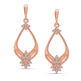 LeCalla 925 Sterling Silver 14K Rose-Gold Plated Jewelry CZ Princess Drop Earrings Lightweight Italian Design Cubic Zirconia Long Drop Dangle Earring for Women 40 MM