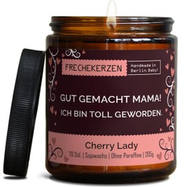 Lustige Duftkerze mit Spruch für Mama | Handgemacht aus Sojawachs | In Geschenkbox | Nachhaltiges Valentinsgeschenk | Geschenkidee Geburtstag Mutter, Beste Mama zum Muttertag |Kirsche