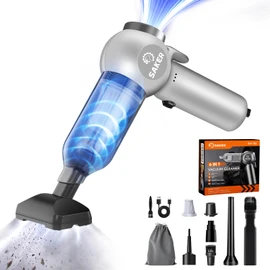 Saker Car Vacuum Portable 6-in-1 Handheld Cordless Vacuums, 20000PA Suction, 7800mAh Blower, Window Breaker, Seatbelt Cutter for Car, Home & Office Cleaning SW102 Silver