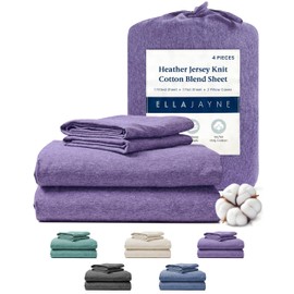 Ella Jayne Jersey Sheets Twin (4 Pieces) All Seasons, Wrinkle Resistant, Cozy Stretchable Knit T-Shirt, Super Soft with Deep Pockets Full Jersey Sheet Set (Heather Purple)