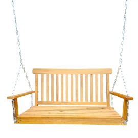 Easy-to-Assemble Teak Wood Patio Swing with Armrests & Hanging Chains for Outdoor Patio Garden Yard Porch Backyard Sunroomcolor: teak Color