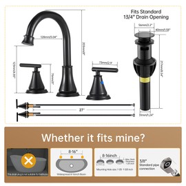 Fransiton Bathroom Sink Faucet 3 Hole, Oil Rubbed Bronze Bathroom Vanity Faucet for Lavatory Sink with Pop-Up Drain, 8 Inch Widespread Bathroom Faucet, 2 Handle Basin Faucet with cUPC Supply Lines