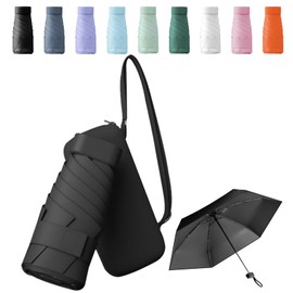 Sykerout Umbrella, Mini Umbrella, Pocket Umbrella, Compact Umbrella, Mini Foldable Travel Umbrella, UV Umbrella with Card Holder with Rope, black