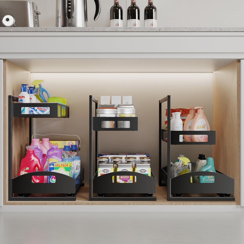 Under Sink Organizer,2 Pack Height Adjustable Under Sink Organizers and