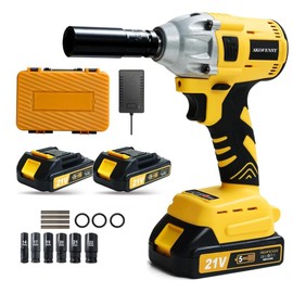 SKOVENSY Cordless Impact Wrench 258Ft-lb (350N.m), Electric Driver for Car Tires and Home,1/2" Impact Gun with 2 Batteries and 6 Sockets, Yellow BS