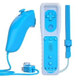 TechKen Remote Controller for Wii, Built-in 2 in 1 Motion Plus with Silicon Case and Nunchuck (Blue)
