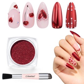 Beetles Red Chrome Nail Powder Metallic Mirror Effect Nail Chrome Powder Mermaid Glitter Red Gel Polish Nail Art DIY Decoration Gifts for Women