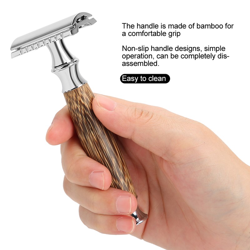 Professional Men Bamboo Handle Manual Shaver Portable Beard Body Hair