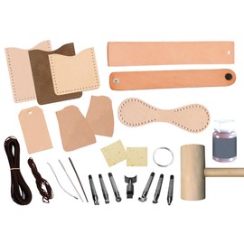 Realeather Basic Leather Craft Starter Kit - Basic Tools and Leather to Make a Key Fob, Bag Tag, Wristband, Cell Phone and Card Sleeve