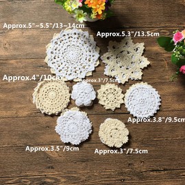 MINDPLUS Set of 36 Mini Hand Crochet Doilies Small Crochet Lace Doilies Cotton Placemat Coasters 7-15cm White Beige Vintage Wedding Decoration for Hight Tea