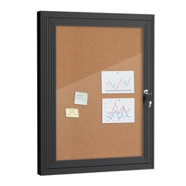Mifuro 26"x20" Enclosed Bulletin Board, Outdoor Lockable Weather-Resistant Aluminum Cork Noticeboard for School & Office, Silver Frame w/Black Flet
