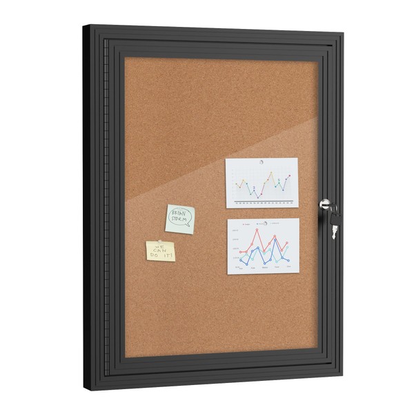 Mifuro 26"x20" Enclosed Bulletin Board, Outdoor Lockable Weather-Resistant Aluminum Cork