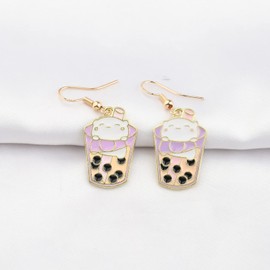 SEIRAA Bubble Tea Boba Marie Earrings Cat Earring Kawaii Cat Lover Jewelry (Cat Earring)