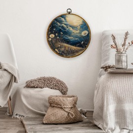 XPH Cottagecore Floral Botanical Round Wall Art Framed, Abstract Rustic Wildflower Circle Wall Decor, Vintage Farmhouse Flower Hanging Canvas Prints for Home Office Decoration, 10x10 Inch