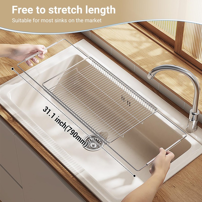 TABABAO Stainless Steel Extendable Dish Drying Rack - Over Sink,