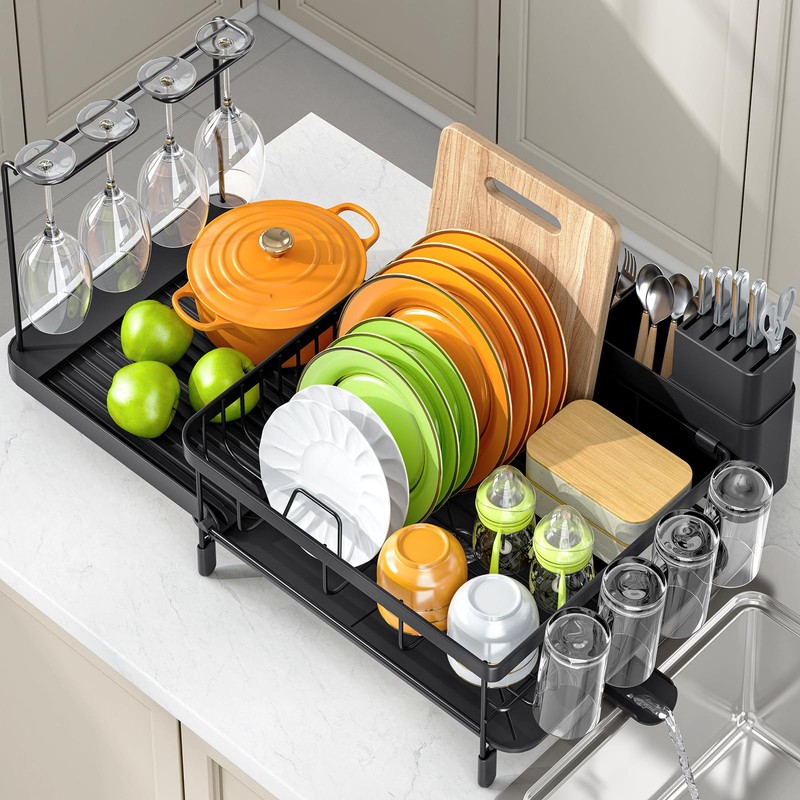 Urackify Dish Drying Rack, Expandable Large Capacity Dish Rack with