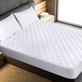 Quilted Mattress Protector 150 x 200cm 25 cm Deep Elastic Fitted Mattress Cover Hypoallergenic Microfiber (King 150 cm x 200 cm) White