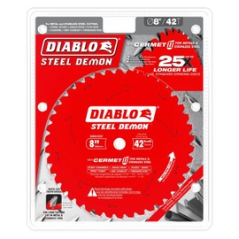 Diablo Steel Demon Cermet II Saw Blade for Thick Metal - 8" Diameter, 42 TCG Teeth, 5/8" Arbor, .075" Kerf, 0" Hook Angle, .063" Plate, 4300 Max RPM - D0842CF