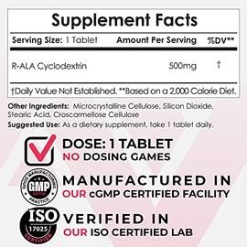 Nootropics Depot- Comprimidos complejos de ciclodextrina RALA  500 mg  Ácido Ralfa lipoico optimizado  30 unidades                                    