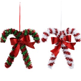 Greenbrier International GT Christmas House Tinsel Candy Cane Hanging Ornament, 7 Inches, Arts Material, Decoration Supplies for Christmas Thanksgiving New Year Wall Decors Holidays, Pack of 2