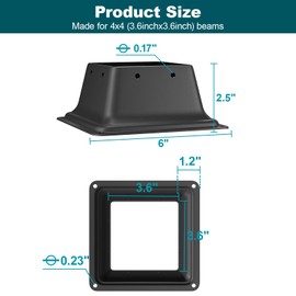 SPACEEUP 4x4 Post Base 2PCS, Internal Size 3.6 x 3.6 Inch Heavy Duty Steel Deck Post Bracket, Fit for 4 x 4 Standard Wood Post Anchor, Decking Base Plate Black Powder Coated