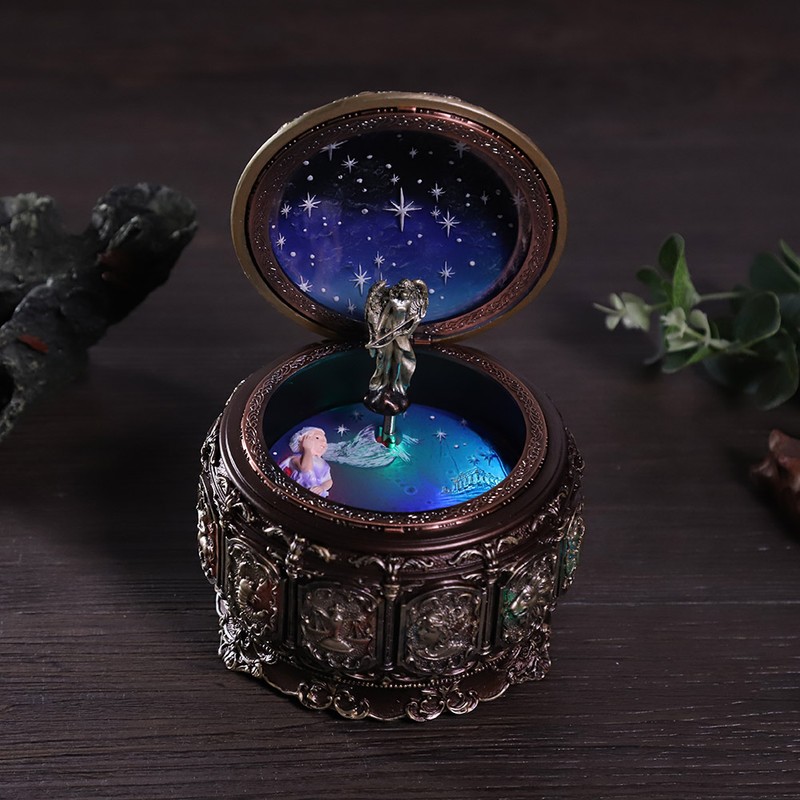 Vintage Music Box with 12 Constellations Rotating Goddess Twinkling LED