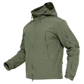 MAGCOMSEN Work Jacket Men, Softshell Jacket with Detachable Hood Tactical Military Jacket, Windproof Coats Army Green 2XL