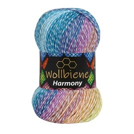 Wollbiene Harmony Batik, 100 g with Colour Gradient, 30% Cotton, Multicoloured Knitting Wool, Crochet Wool, Wool, All-Year Wool (8070 Blue Purple Camel)