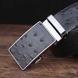 SIMU Cinturón de piel de avestruz en relieve para hombre, hebilla automática, cinturón de trinquete de 35 mm de ancho, 5 colores, Azul oscuro, Length:49.2"(125cm)fit up to 42" Waist Size