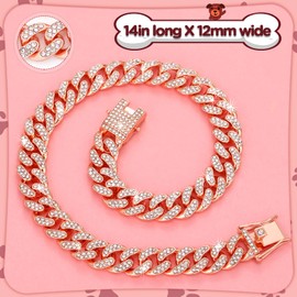 14inch Glitter Dog Chain Collar Rose Gold Silver Diamond Dog Collars Cuban Girl Dog Chains Necklace Puppy Pet Metal Link Chain with Buckle Pet Jewelry Accessories Chain for Small Medium Dogs Cats