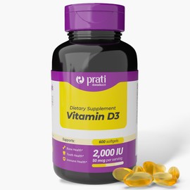 Prati Donaduzzi Vitamin D3 2,000 IU – 600 Softgels – Supports Defense System, Bone & Muscle Health – Family Size