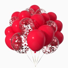 Ainmto Pack of 50 12 Inch Balloons Red Helium and Balloons Confetti Red for Birthday, Weddings