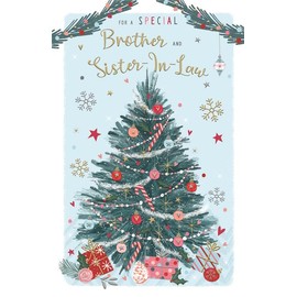 ICG Special Brother and Sister-in-Law Christmas Card - Festive Decorated Tree and Gifts with Embossed Foil