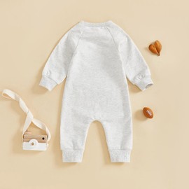 Newborn Baby Boy Football Outfit Letter Print Long Sleeve Romper Jumpsuit One Piece Bodysuit Fall Clothes (Gray, 12-18 Months)