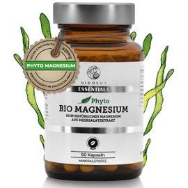 QIDOSHA® Organic Magnesium Capsules High Dosage, 525 mg Vegetable Magnesium Organic per Daily Serving, 60 Capsules in Glass, Magnesium from Organic Sea Salad Ulva lactuca, Magnesium, Vegan, Laboratory Tested