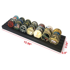 Joygulls 4 Row Military Coin Holder, Holds 32-36 Coins, Wooden Display Stand
