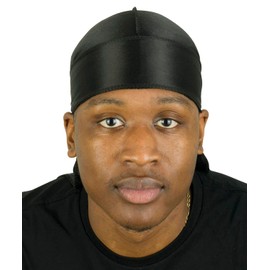 Roman-T Silky Satin Durag - Stylish & Comfortable Durags - Long & Wide Tails - Black