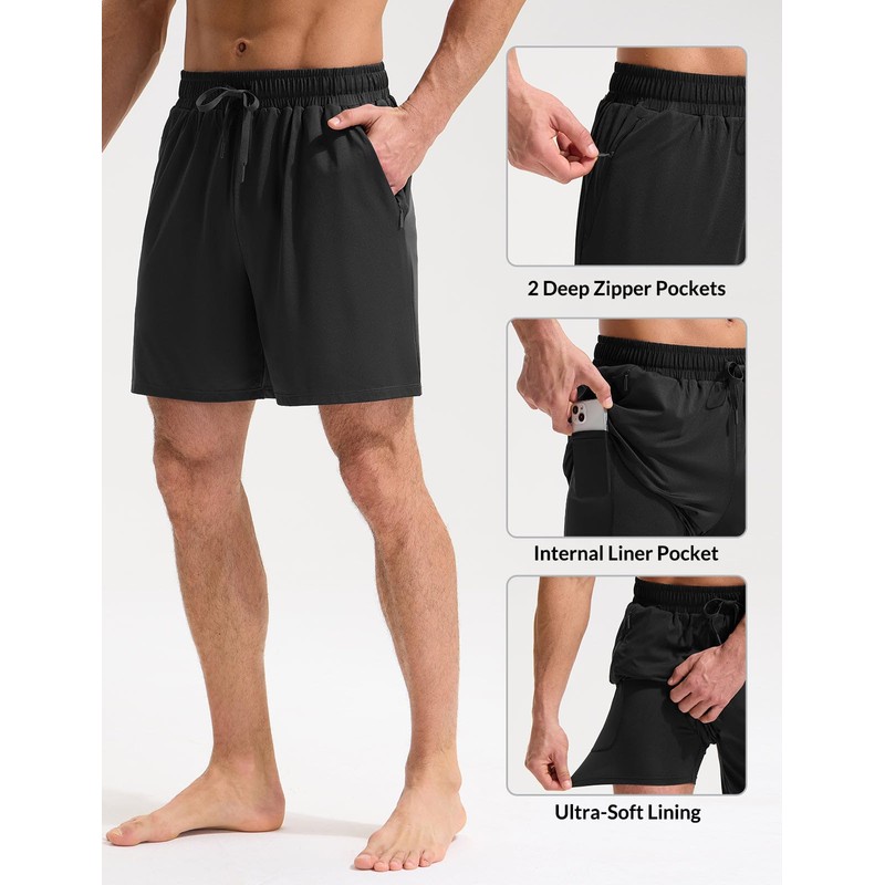 BALEAF Swim Shorts Men Rash Guard Swimming Trunks with Zip