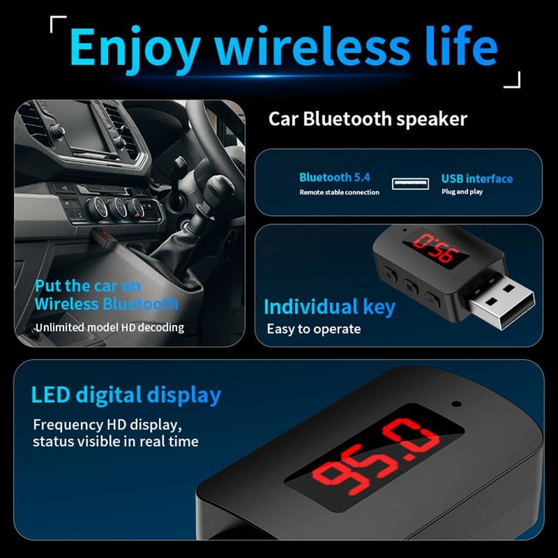 Daiilg Car Bluetooth 5.4 Aadapter FM USB Transmitter Receiver Handsfree