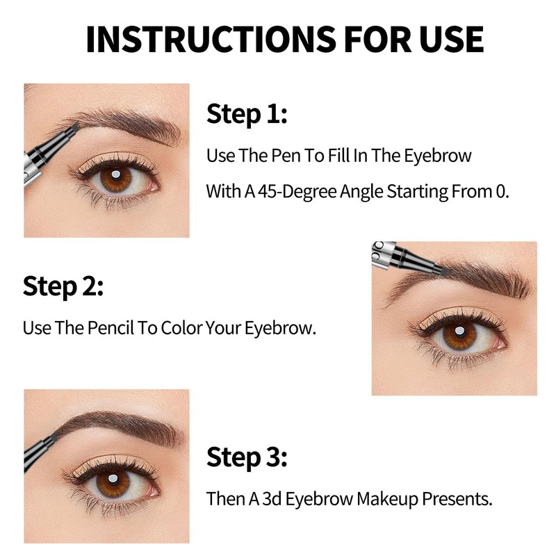 3D Waterproof Eyebrow Pencil with 4 Fork Tips, Microblading Eyebrow