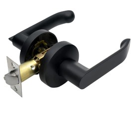 Hardbase Hardware Door Knobs Blank Entrance Lever Handle Keyless Zinc Alloy Main Body (Arc - Handle-Black)