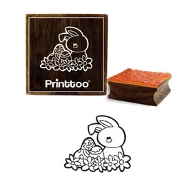 Printtoo Bunny with Easter Egg Pattern Wooden Rubber Stamp Square Scrap-Booking-5 x 5 Inches